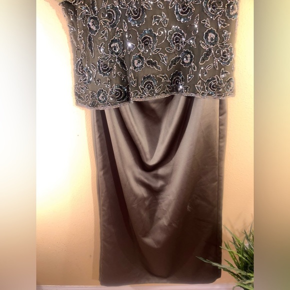 Scala Two Piece 100% Silk Beaded Forest Green Evening Gown XXL - Picture 5 of 11